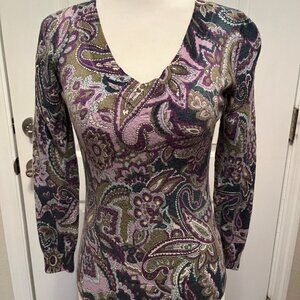 Talbots long sleeve paisley print sweater, size S, light weight, snug fit